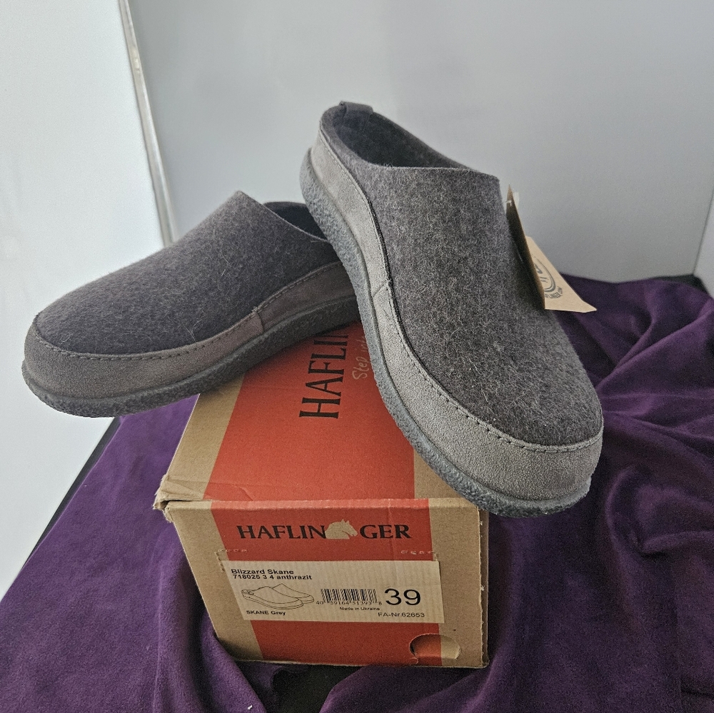 Haflinger Gray Felt Mules Cozy Slip-On Comfort